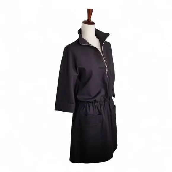 TiBi Dress Brown Ponte Knit with Silver Zipper and Stand Collar 3/4 Sleeve  - XXS